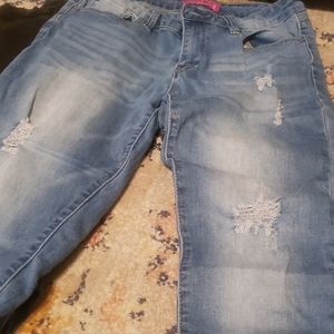 Girls Light blue distressed slim jeans